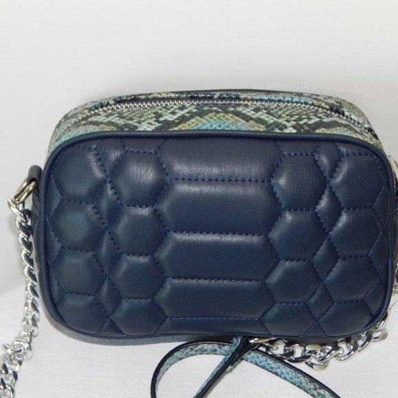 NWT CAVALLI CLASS Chain Link Python Print Top Dark Blue Small Cross-body Bag - Picture 11 of 13